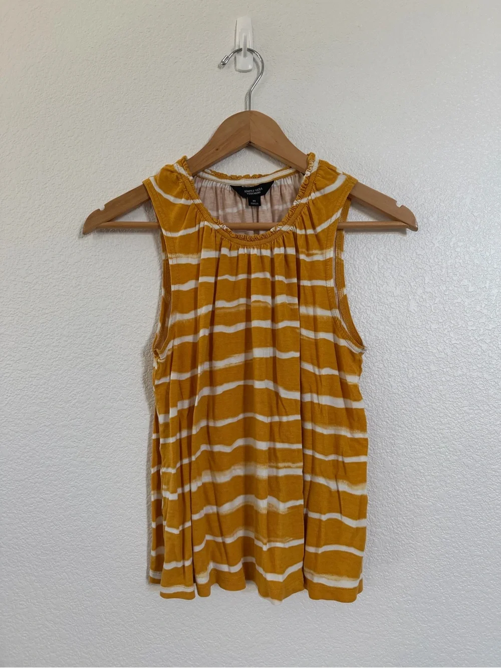 Simply Vera Vera Wang Mustard and White Striped Tank - Picture 2 of 5